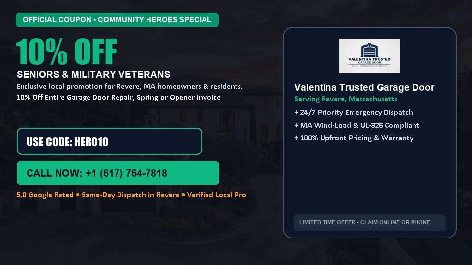 Valentina Trusted Garage Door 10% OFF Seniors & Military Veterans in Revere, MA